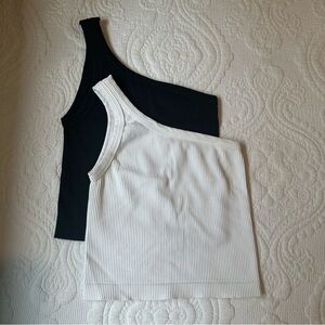 BUNDLE Nikibiki Seamless One Shoulder Crop Top. Black and White. OS